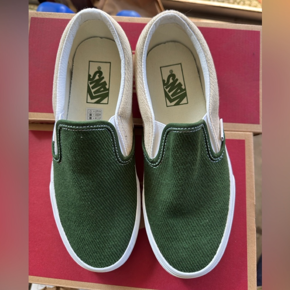 Vans Slip-On Canvas Shoes - Twill Turtledove / Green W8 M6.5
